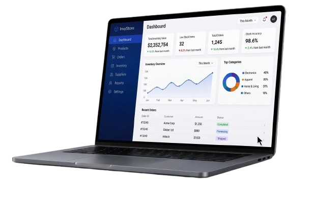 StockCore dashboard on laptop
